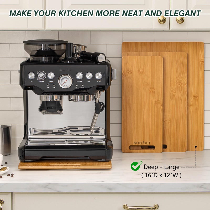 ANBOXIT Bamboo Appliance Slider, Sliding Tray for Coffee Maker, Kitchen Countertop Appliance Rolling Tray, Coffee Pot Slider Tray with Rubber Wheels, Deep - Large (16"D x 12"W) - Image 4