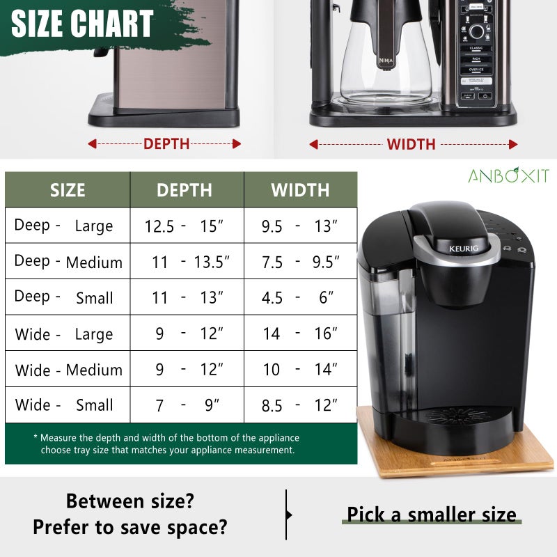 ANBOXIT Bamboo Appliance Slider, Sliding Tray for Coffee Maker, Kitchen Countertop Appliance Rolling Tray, Coffee Pot Slider Tray with Rubber Wheels, Deep - Large (16"D x 12"W) - Image 5