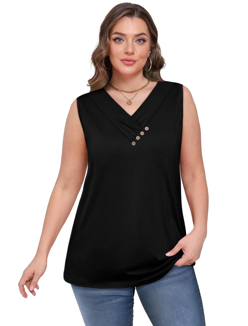 Sampeel Summer Tops for Women Black Button Down Tank Top Spring Tops Basic V Neck Tops Sleeveless T Shirts Fashion Beach Vacation Clothes L 2026 - Image 4