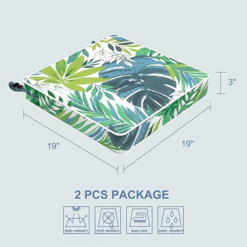 LVTXIII Patio Chair Cushions 19"x19"x3", Water-Repellent Outdoor Seat Cushions for Patio Furniture, Square Chair Pads with Ties for Home Garden Decoration, Set of 2, Islamorada Blue Green - Image 3