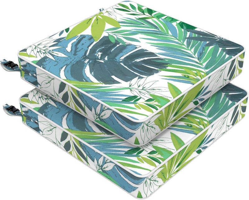 LVTXIII Patio Chair Cushions 19"x19"x3", Water-Repellent Outdoor Seat Cushions for Patio Furniture, Square Chair Pads with Ties for Home Garden Decoration, Set of 2, Islamorada Blue Green - Image 1