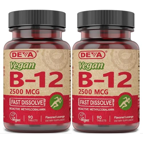 DEVA Vegan Vitamins B12 High Potency 2500 mcg B12 Fast Dissolve Sublingual 90 Tablets Pack of 2
