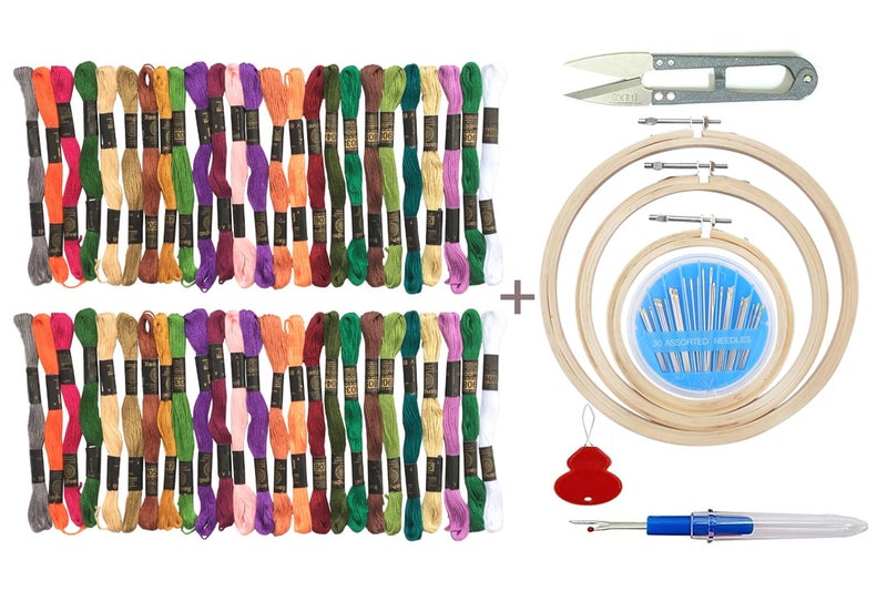 TE TE Embroidery Kit with Wooden Hoop Ring 678 Inches 50 Multicolor Threads 30 Needles 1 Seam Ripper 1 Threader and 1 Thread Cutter for Cross Stitch Emb kit 5th 5th aati - Image 1