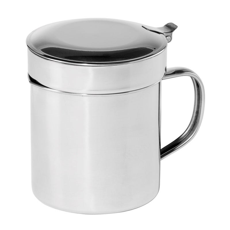 OGGI Stainless Steel Grease Container with Handle Removable Strainer and Flip Top Lid Perfect container for fryer oil bacon drippings lard and ghee oil Can capacity  025 Gall  1 Qt  095 Lt