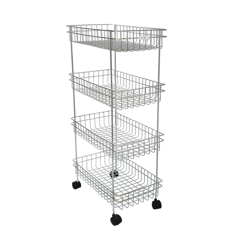 ZINBELL Four Layer Kitchen Trolly Multipurpose Stainless Steel Portable Storage Floor Standing Or Tabletop RackTrolley With Wheels For Kitchen Storage Tiered Shelf 4 Shelf Trolley - Image 1