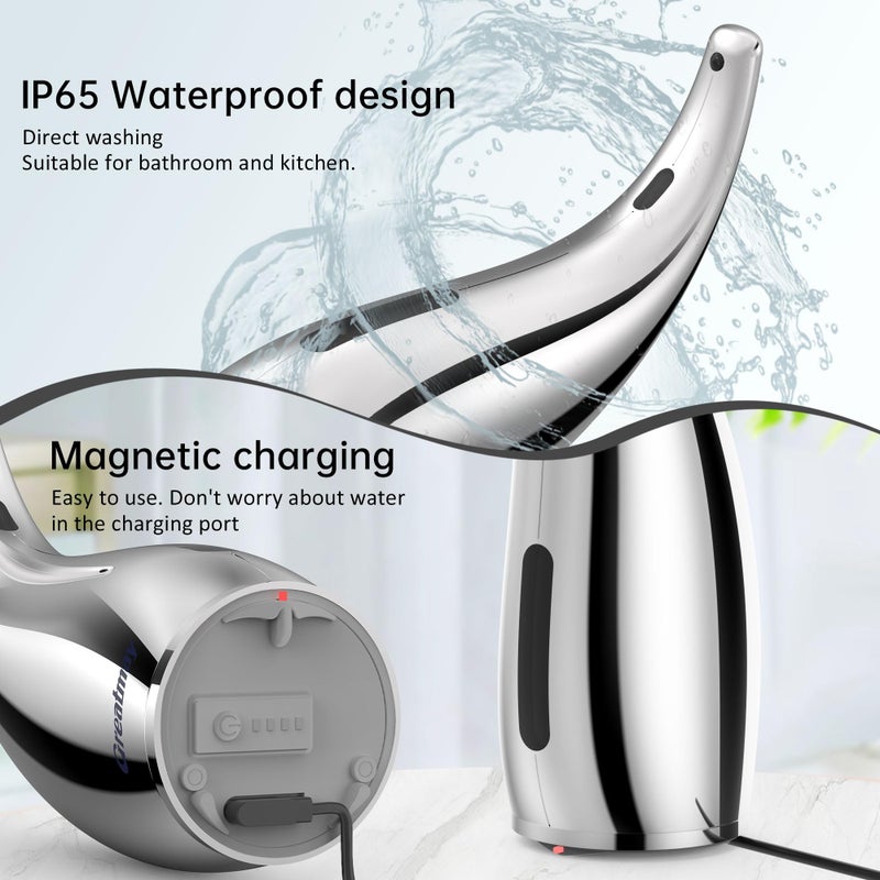 Greatmay Adjustable Automatic Soap Dispenser Touchless, 4 Adjustable Levels Touchless Sensor Liquid Soap Pump Dispenserï¼Œ300ml Rechargeable Magnetic Charging Hand Soap Dispenser for Kitchenï¼ŒBathroom - Image 4