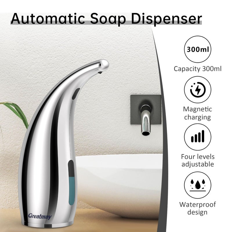 Greatmay Adjustable Automatic Soap Dispenser Touchless, 4 Adjustable Levels Touchless Sensor Liquid Soap Pump Dispenserï¼Œ300ml Rechargeable Magnetic Charging Hand Soap Dispenser for Kitchenï¼ŒBathroom - Image 2