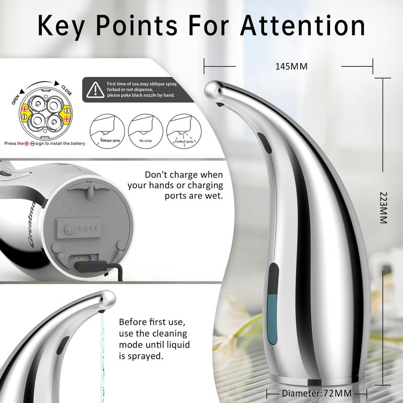 Greatmay Adjustable Automatic Soap Dispenser Touchless, 4 Adjustable Levels Touchless Sensor Liquid Soap Pump Dispenserï¼Œ300ml Rechargeable Magnetic Charging Hand Soap Dispenser for Kitchenï¼ŒBathroom - Image 3