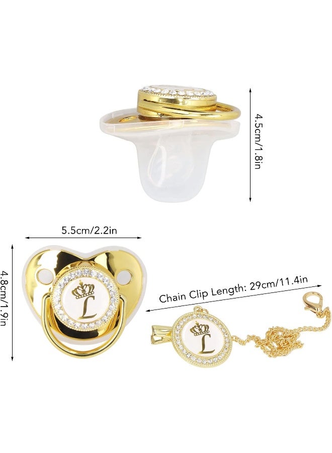 GLOGLOW Golden Letter Pacifier, Rhinestone Exquisite Silicone Baby Pacifier Safe with Chain Clip for Home Travel for Daily Life L - Image 5