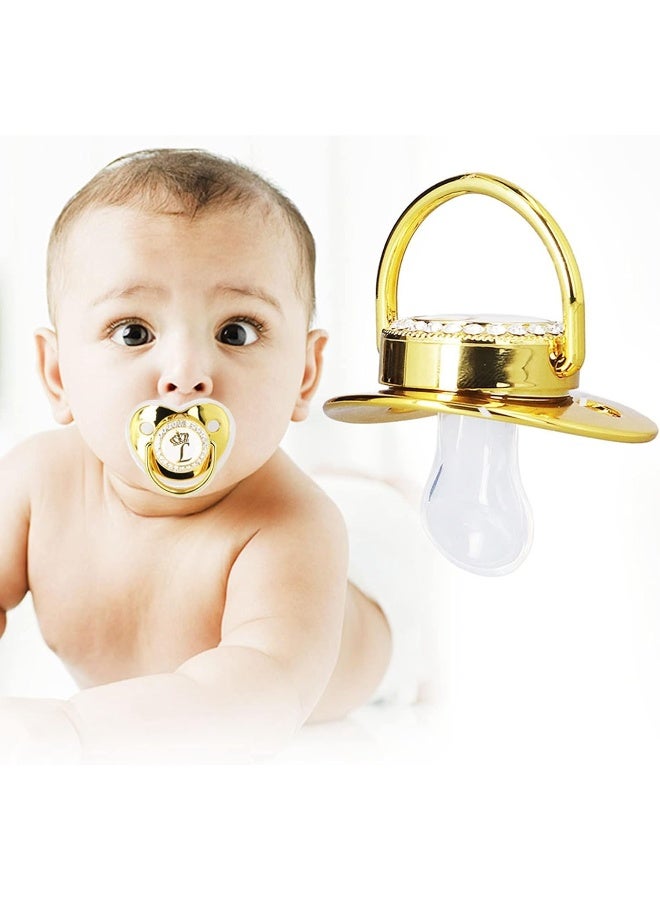 GLOGLOW Golden Letter Pacifier, Rhinestone Exquisite Silicone Baby Pacifier Safe with Chain Clip for Home Travel for Daily Life L - Image 4