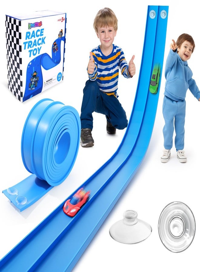 Lemostaar Flexible Race Track Toys for Kids: 15 Ft Flex Race Car Ramp Track with Suction Cups - Rolls Up Portable DIY Racetrack Compatible with Diecast 1/64th Cars Model - Birthday Gifts for Boys Girls Ages 3+ - Image 1