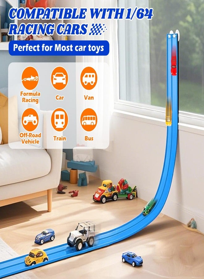 Lemostaar Flexible Race Track Toys for Kids: 15 Ft Flex Race Car Ramp Track with Suction Cups - Rolls Up Portable DIY Racetrack Compatible with Diecast 1/64th Cars Model - Birthday Gifts for Boys Girls Ages 3+ - Image 2