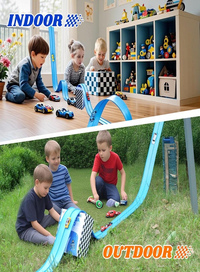 Lemostaar Flexible Race Track Toys for Kids: 15 Ft Flex Race Car Ramp Track with Suction Cups - Rolls Up Portable DIY Racetrack Compatible with Diecast 1/64th Cars Model - Birthday Gifts for Boys Girls Ages 3+ - Image 5