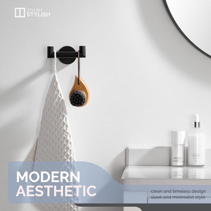 Angle Simple Double Towel Hook, Stainless Steel Bathroom Hand Towel Holder, Coat Hook for Wall, Matte Black - Image 3