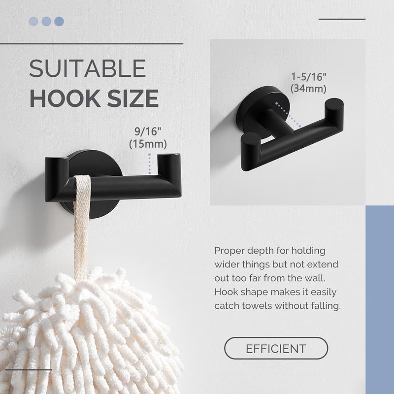 Angle Simple Double Towel Hook, Stainless Steel Bathroom Hand Towel Holder, Coat Hook for Wall, Matte Black - Image 4