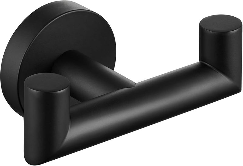 Angle Simple Double Towel Hook, Stainless Steel Bathroom Hand Towel Holder, Coat Hook for Wall, Matte Black - Image 1