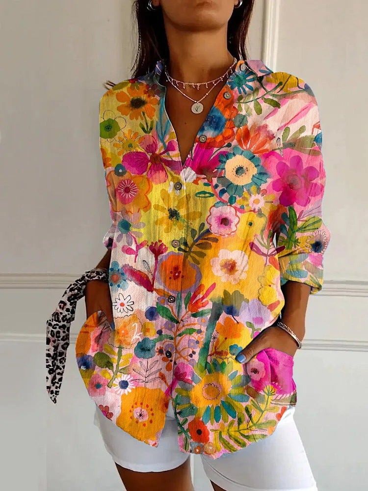 2024 New Womens Long Shirt Summer European and American Trend Half Sleeve Shirt Floral Pattern Printed 3D Shirt YK2171-MC