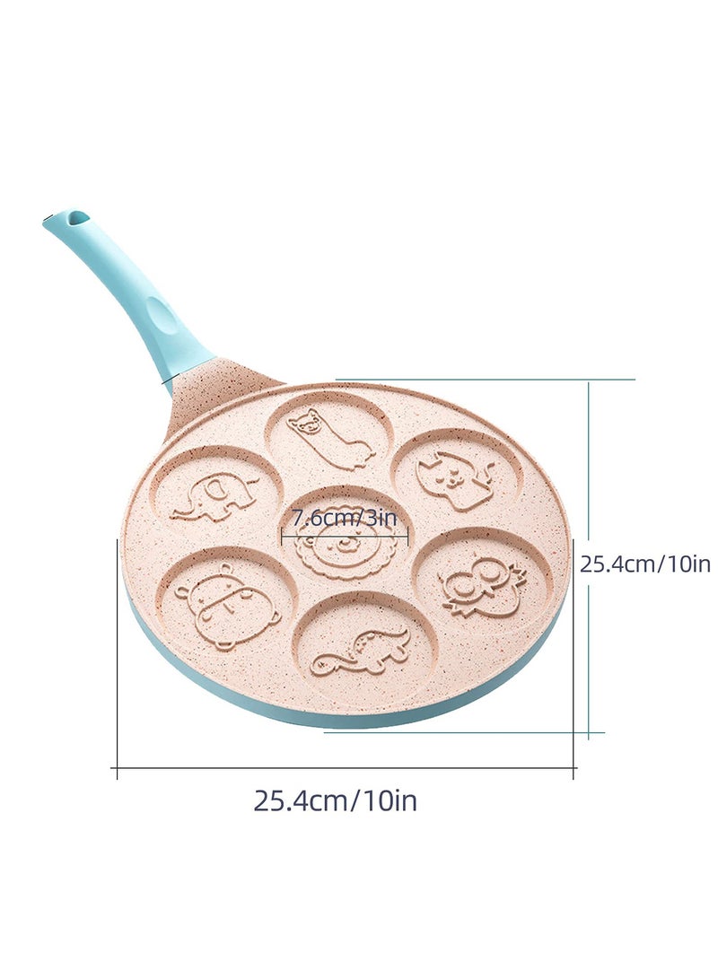 Nonstick Pancake Pan with 7 Animal Molds, PFOA-Free Mini Griddle for Kids' Breakfast and Gifts, Perfect for Pancakes, Eggs and Cakes, Blue