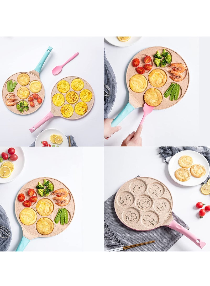 Nonstick Pancake Pan with 7 Animal Molds, PFOA-Free Mini Griddle for Kids' Breakfast and Gifts, Perfect for Pancakes, Eggs and Cakes, Blue