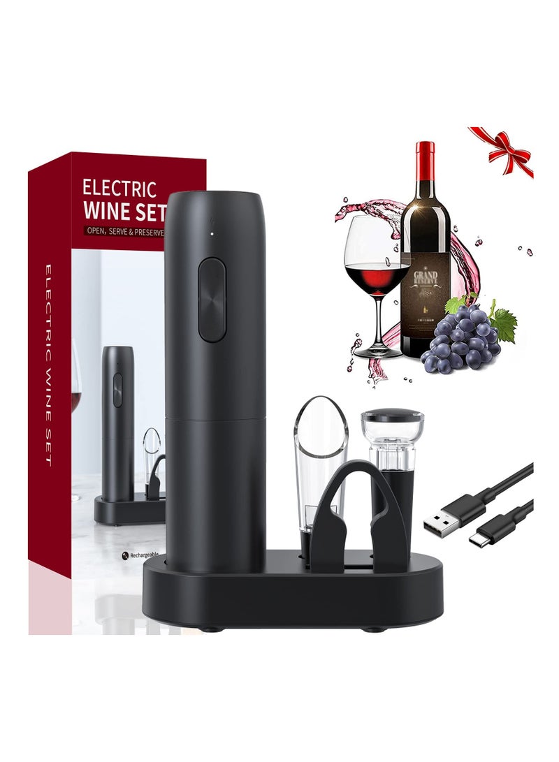 Barakah 6-in-1 Wine Opener Gift Box, Electric Wine Bottle Opener Set Rechargeable Automatic Bottle Opener Wine Opener with Tin Foil Cutter Automatic Bottle Opener Wine Opener with Stopper for Wine Lovers Gift - Image 1