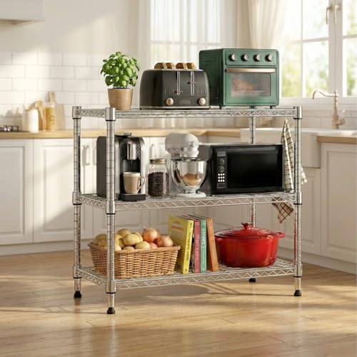 STORACK 3-Tier Compact Chrome Storage Rack | Heavy Duty 300kg Capacity | Height Adjustable Shelves | Bolt-Free Assembly | 60L x 35W x 76H CM | Home & Kitchen Organizer - Image 2