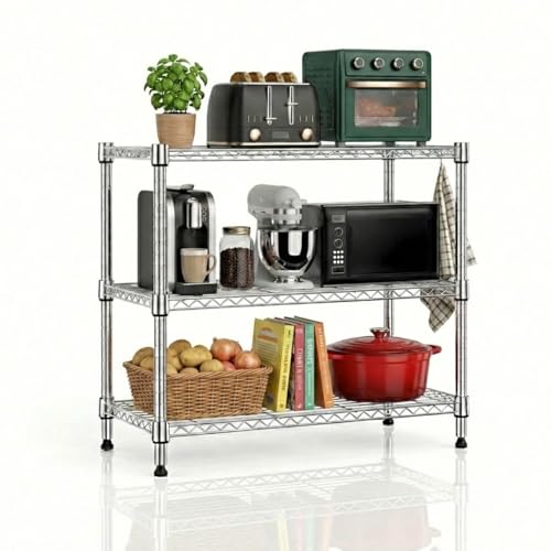 STORACK 3-Tier Compact Chrome Storage Rack | Heavy Duty 300kg Capacity | Height Adjustable Shelves | Bolt-Free Assembly | 60L x 35W x 76H CM | Home & Kitchen Organizer - Image 1