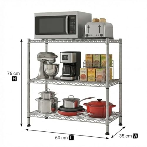 STORACK 3-Tier Compact Chrome Storage Rack | Heavy Duty 300kg Capacity | Height Adjustable Shelves | Bolt-Free Assembly | 60L x 35W x 76H CM | Home & Kitchen Organizer - Image 4