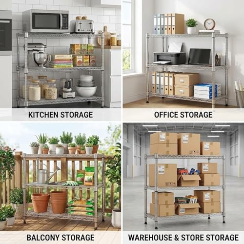STORACK 3-Tier Compact Chrome Storage Rack | Heavy Duty 300kg Capacity | Height Adjustable Shelves | Bolt-Free Assembly | 60L x 35W x 76H CM | Home & Kitchen Organizer - Image 5