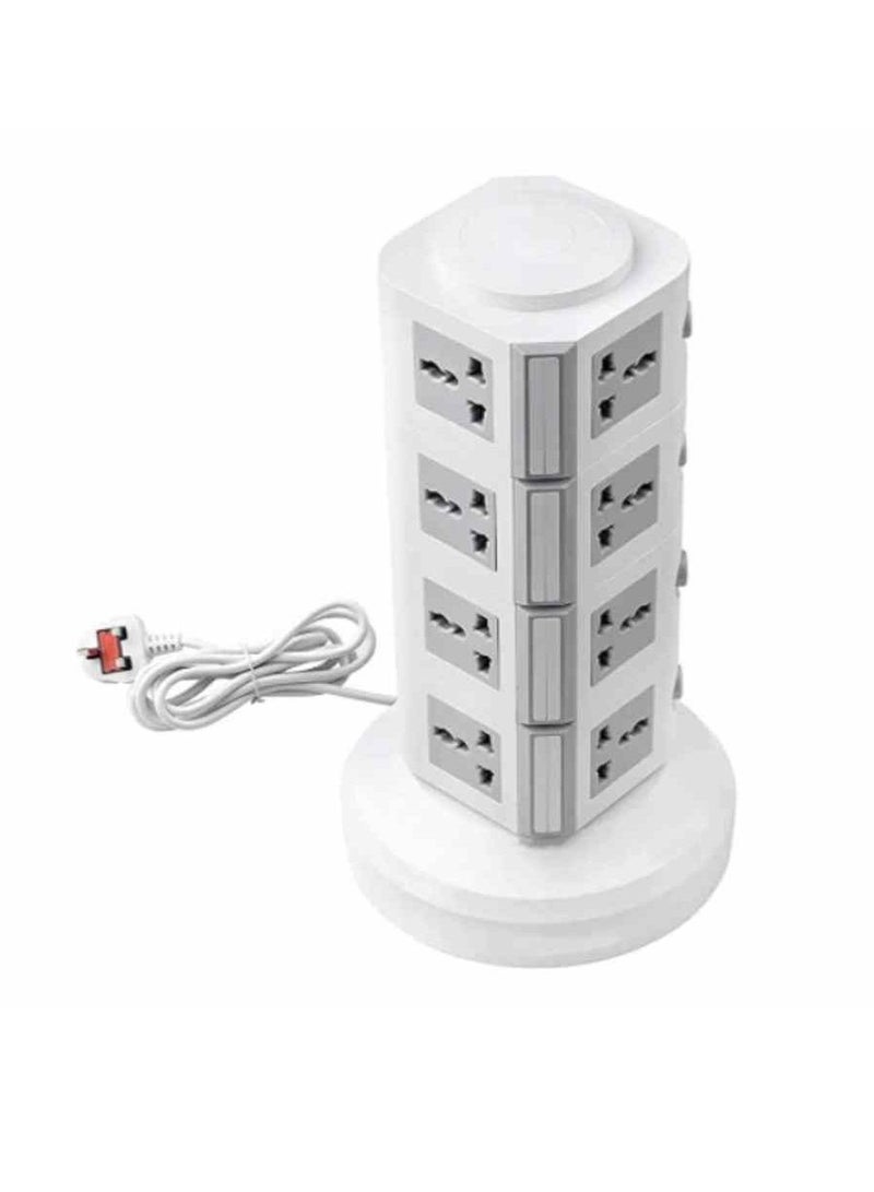 مقبس عمودي متعدد مقبس كهربائي 220 فولت تمديد برج كهربائي مع منافذ USB سلك 3 متر وقابس طاقة بريطاني محطة شحن متعددة (4 طبقات - رمادي أبيض) - Image 1