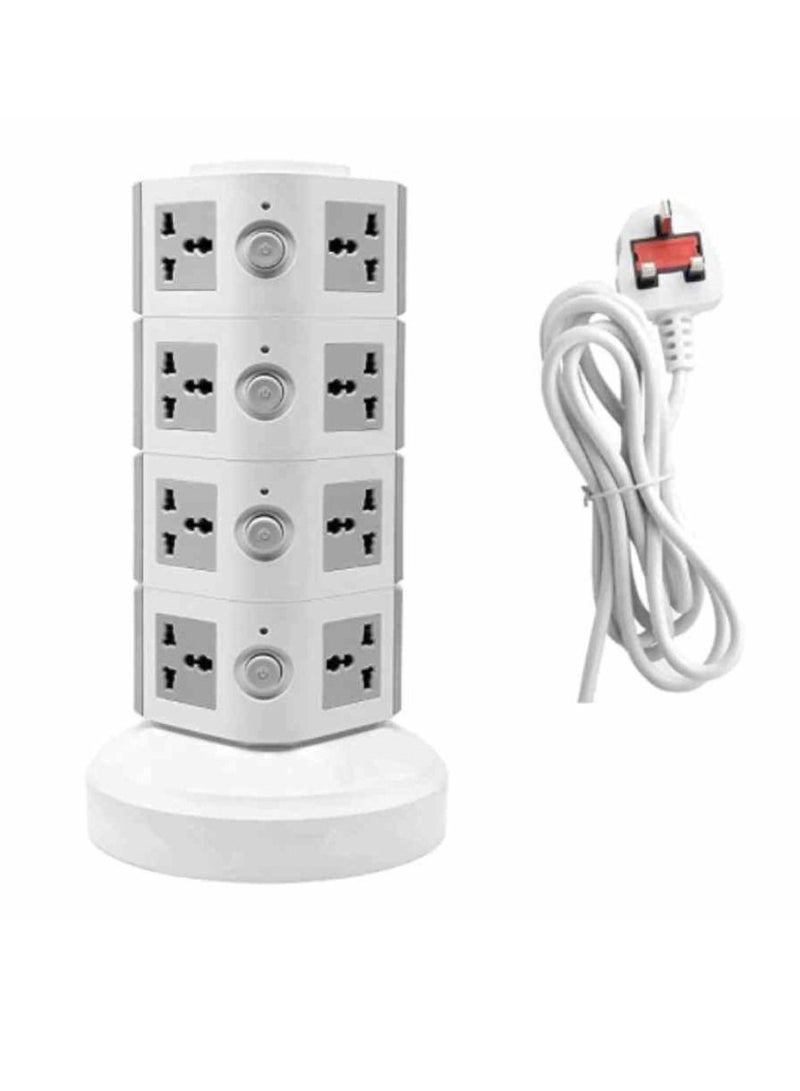 مقبس عمودي متعدد مقبس كهربائي 220 فولت تمديد برج كهربائي مع منافذ USB سلك 3 متر وقابس طاقة بريطاني محطة شحن متعددة (4 طبقات - رمادي أبيض) - Image 3