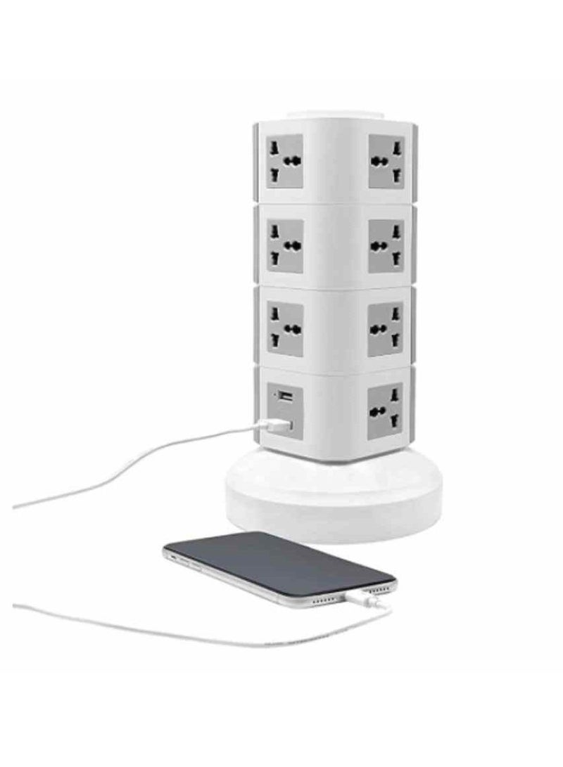 مقبس عمودي متعدد مقبس كهربائي 220 فولت تمديد برج كهربائي مع منافذ USB سلك 3 متر وقابس طاقة بريطاني محطة شحن متعددة (4 طبقات - رمادي أبيض) - Image 2