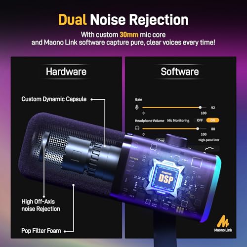 MAONO USB/XLR Dynamic Microphone for Gaming Streaming,Computer PC Microphone with Software-RGB, Mute Button, 48kHz/24bit Podcasting Desktop Mic for YouTube Video Recording PD100X - Image 4