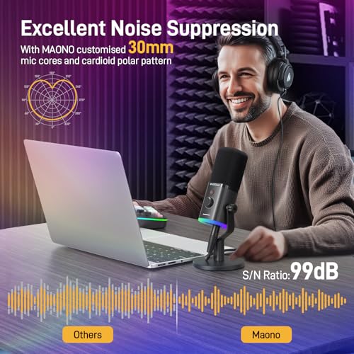 MAONO USB/XLR Dynamic Microphone for Gaming Streaming,Computer PC Microphone with Software-RGB, Mute Button, 48kHz/24bit Podcasting Desktop Mic for YouTube Video Recording PD100X - Image 5