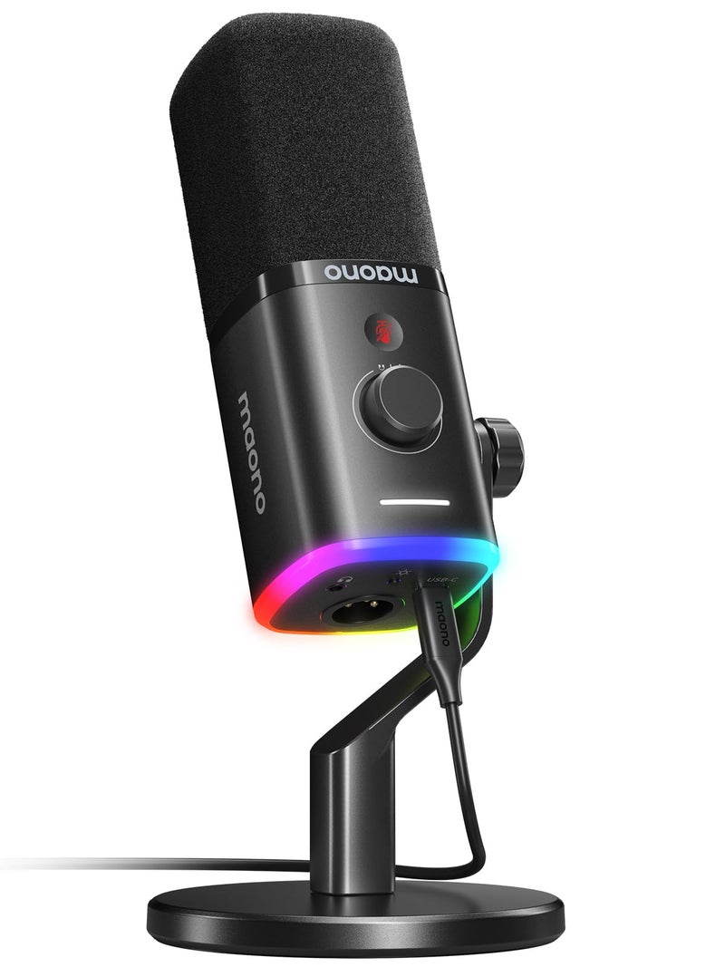 MAONO USB/XLR Dynamic Microphone for Gaming Streaming,Computer PC Microphone with Software-RGB, Mute Button, 48kHz/24bit Podcasting Desktop Mic for YouTube Video Recording PD100X - Image 1