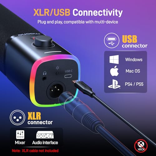 MAONO USB/XLR Dynamic Microphone for Gaming Streaming,Computer PC Microphone with Software-RGB, Mute Button, 48kHz/24bit Podcasting Desktop Mic for YouTube Video Recording PD100X - Image 2