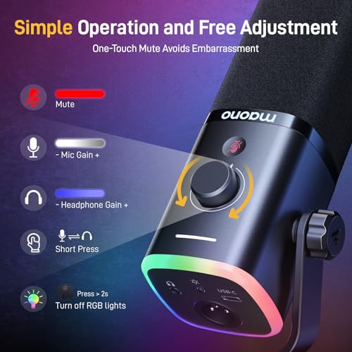 MAONO USB/XLR Dynamic Microphone for Gaming Streaming,Computer PC Microphone with Software-RGB, Mute Button, 48kHz/24bit Podcasting Desktop Mic for YouTube Video Recording PD100X - Image 3