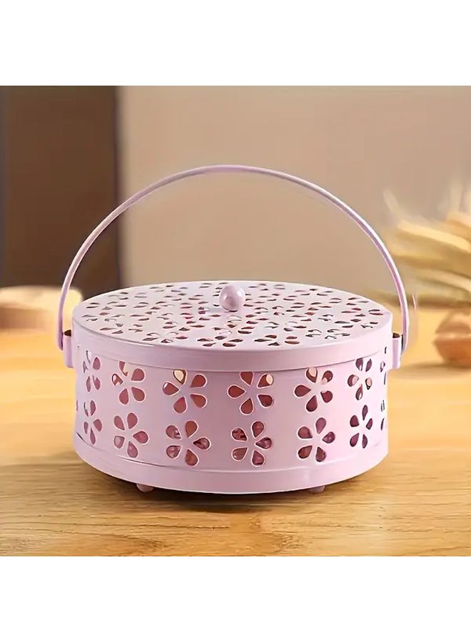 Pink Vintage Metal Mosquito Coil Holder With Handle Portable Iron Incense For Home Outdoor - Image 1