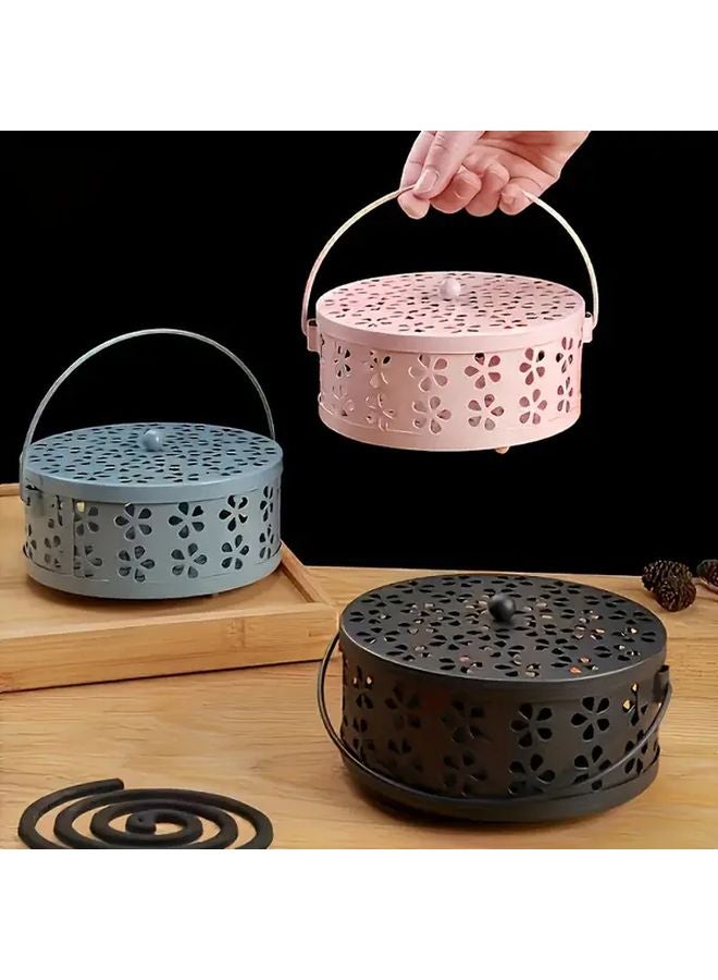 Pink Vintage Metal Mosquito Coil Holder With Handle Portable Iron Incense For Home Outdoor - Image 2