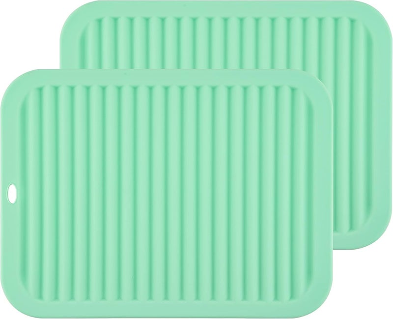 Smithcraft Silicone Trivets for Hot Dishes, Pots and Pans, Hot Pads for Kitchen Counter, Silicone Pot Holders Mats, Heat Resistant Mat for Quartz Countertops Table Trivet Mat Set 2 Mint Green - Image 1
