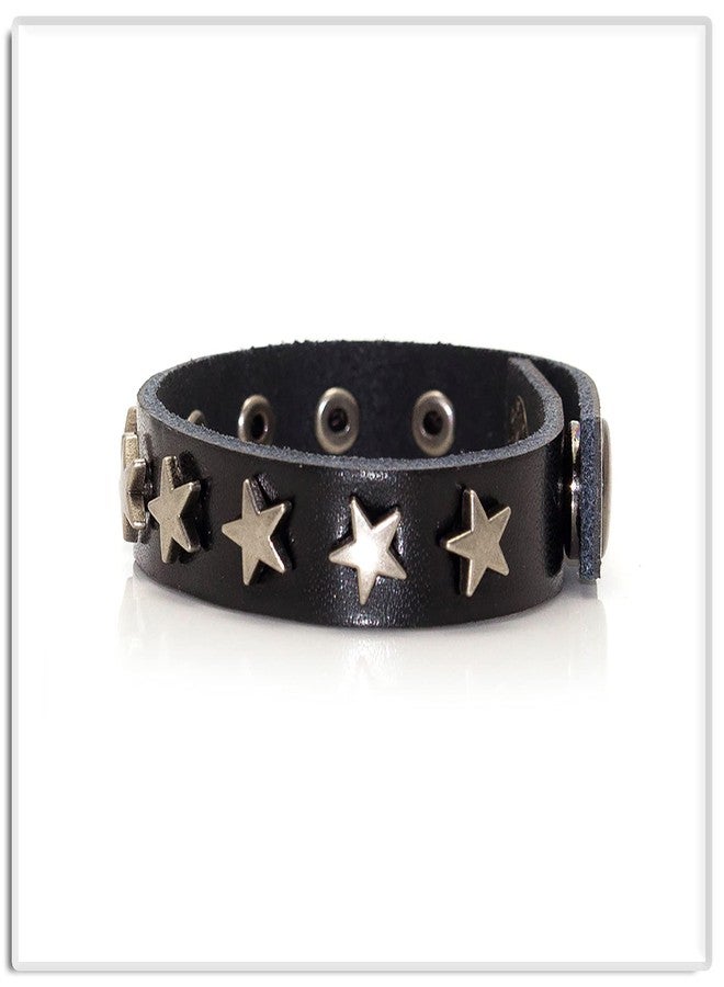 Xusamss Hip Hop Alloy Star Wristband Leather Cuff Bracelet,7.5inches - Image 5