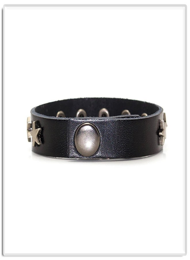 Xusamss Hip Hop Alloy Star Wristband Leather Cuff Bracelet,7.5inches - Image 4