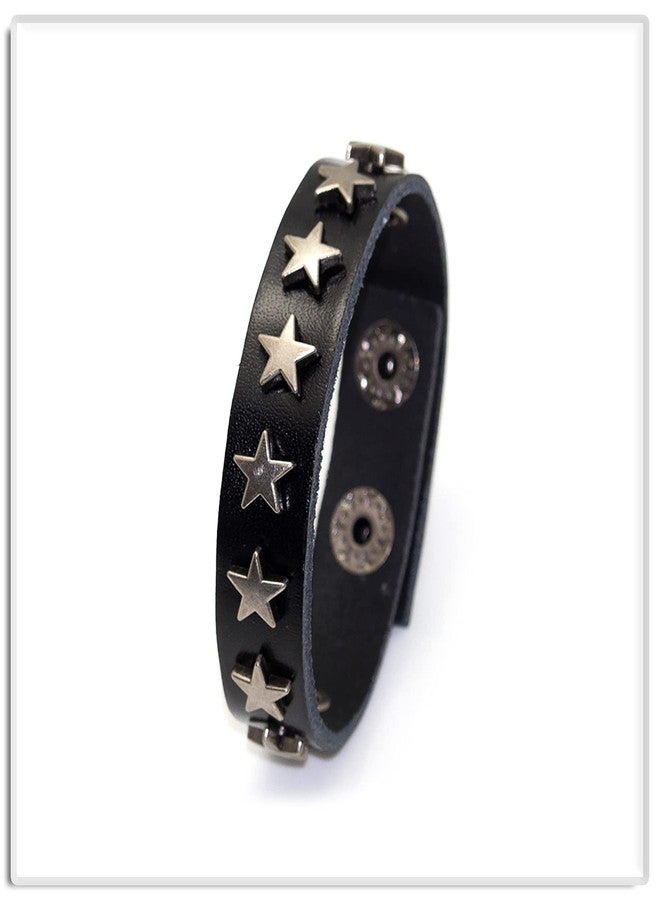 Xusamss Hip Hop Alloy Star Wristband Leather Cuff Bracelet,7.5inches - Image 3