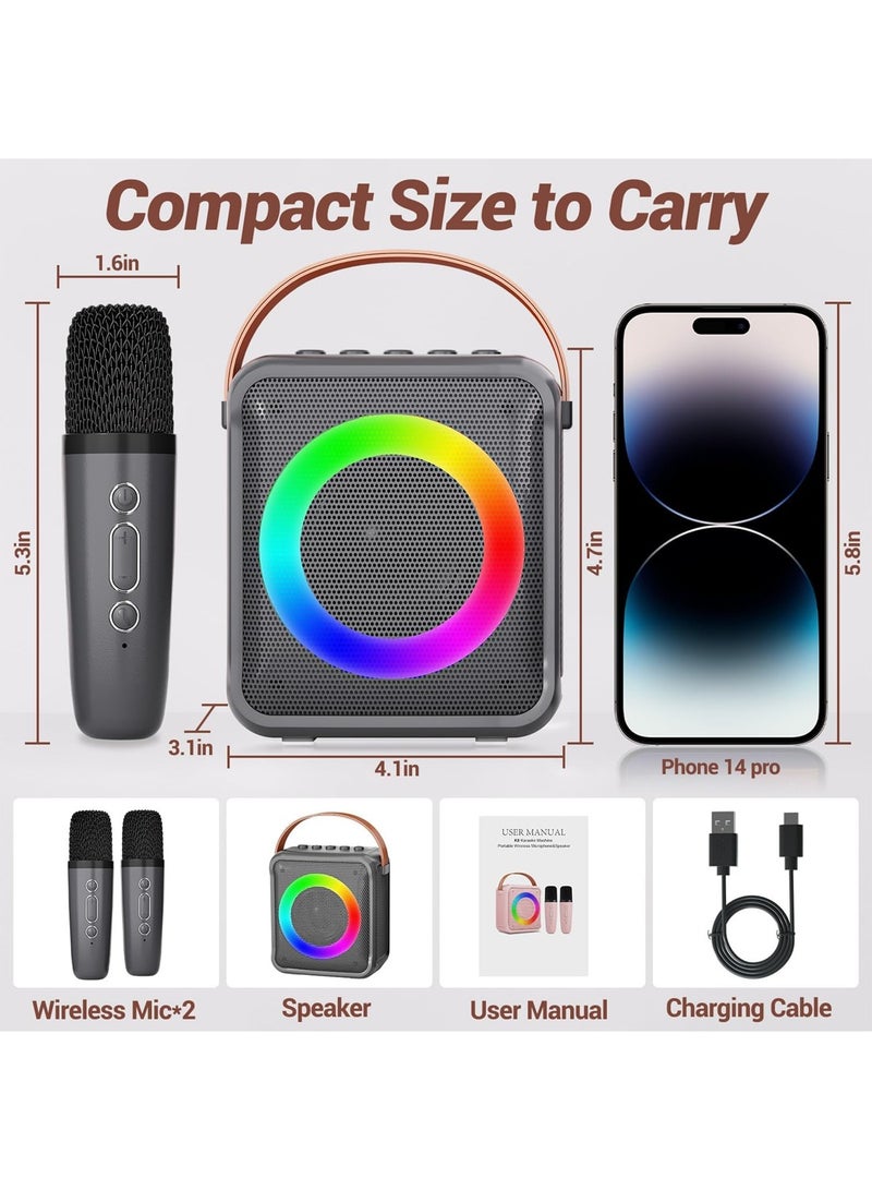 Karaoke Machine, Portable Bluetooth Karaoke Speaker with 2 Wireless Microphones and Colorful Lights for Party Home Gathering (Black) - Image 4