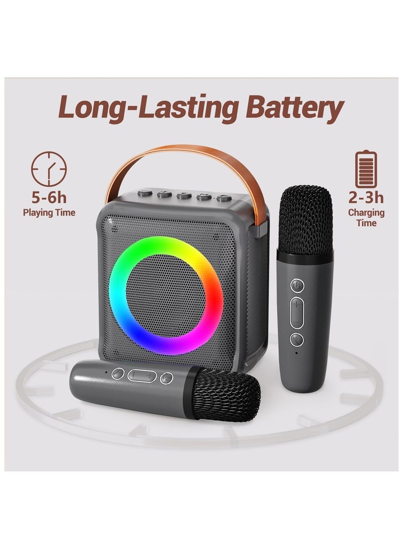 Karaoke Machine, Portable Bluetooth Karaoke Speaker with 2 Wireless Microphones and Colorful Lights for Party Home Gathering (Black) - Image 5