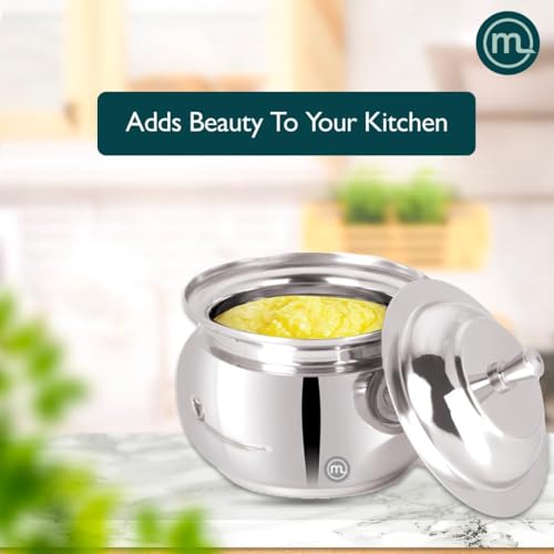 Mishaa Stainless Steel 350ml Ghee Container with Lid & Spoon Set of 2, Perfect Oil Pot for daily Kitchen even Spiritual use, Durable Small Pot for storing & Serving Ghee, Sugar,Pickle, Oil,Curd & more - Image 4