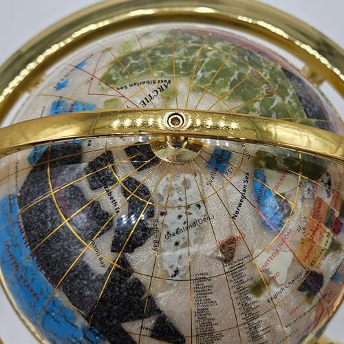 Unique Art Since 1996 Unique Art 13" Tall 9" Diameter Pearl White Ocean Desktop 4-Leg Gold Stand Gemstone Globe - Image 5