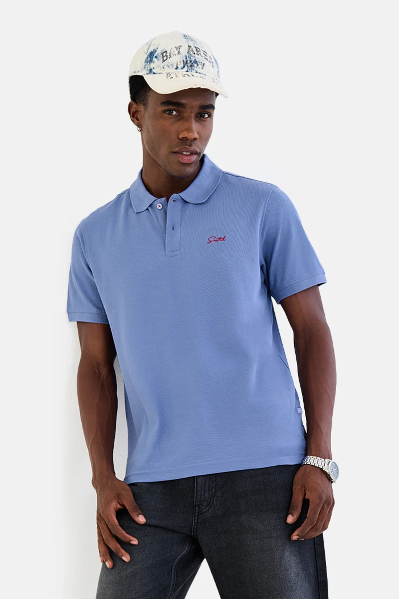 SNITCH Light Blue Solid Half Sleeve Regular Fit Casual T-Shirt
