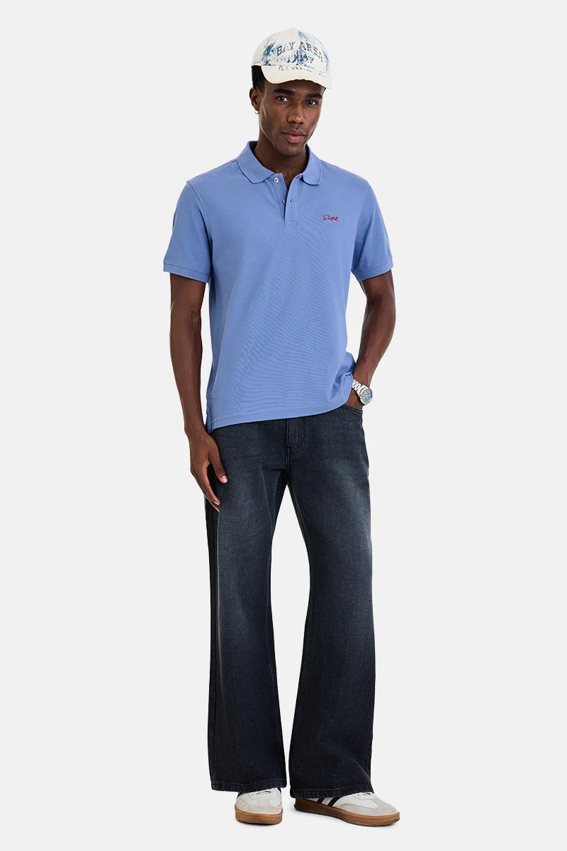 SNITCH Light Blue Solid Half Sleeve Regular Fit Casual T-Shirt