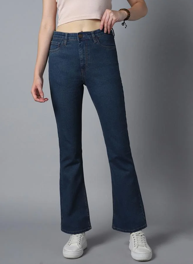 هاي ستار High Rise Dark Wash Bootcut Jeans with Pockets by Styli