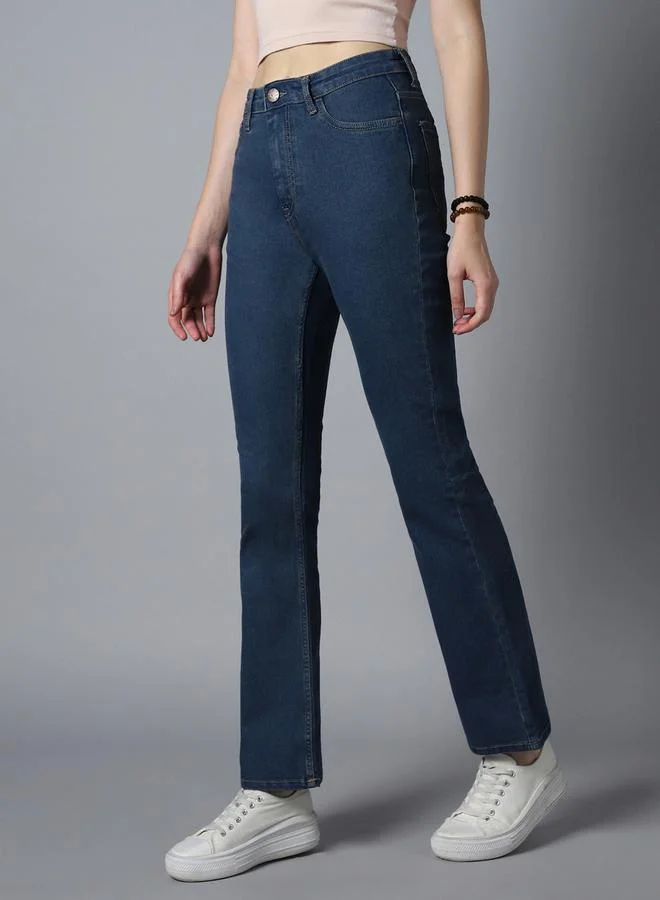 هاي ستار High Rise Dark Wash Bootcut Jeans with Pockets by Styli